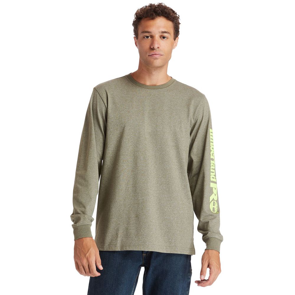 Camisetas Masculino - Timberland Pro® Base Plate Long-Sleeve Logo - HJRNM1395 - Verde Oliva